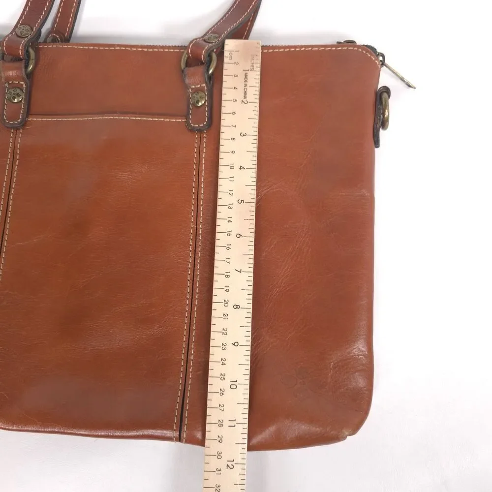 PATRICIA NASH Womens Tote Shoulder Bag Cognac Brown Crossbody LARGE 100% Leather